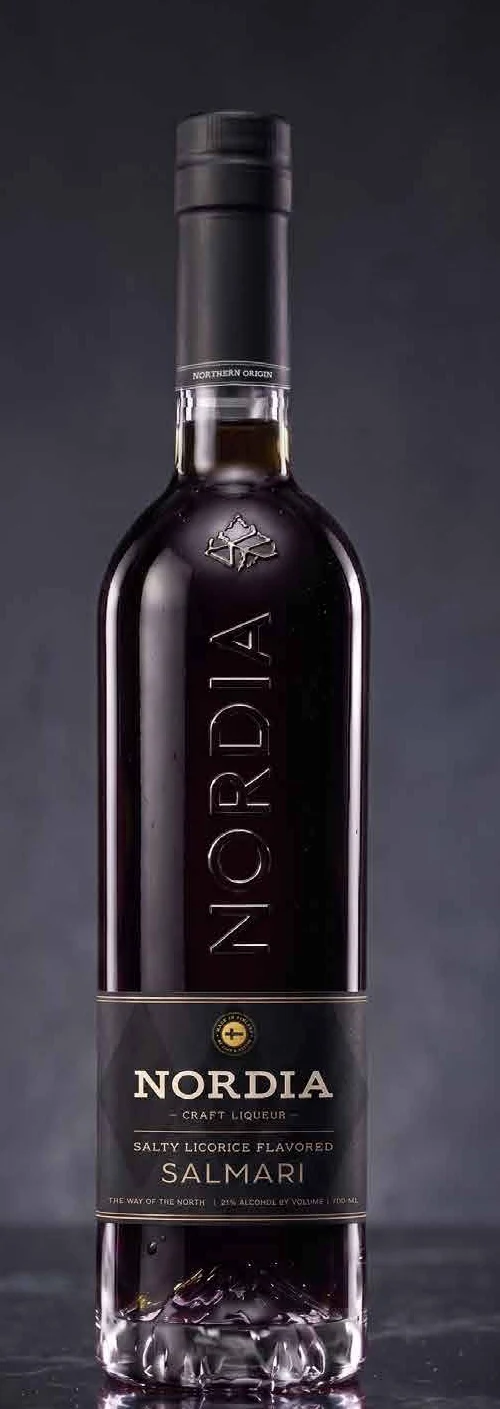NORDIA Salmari salty licorice craft liqueur bottle.