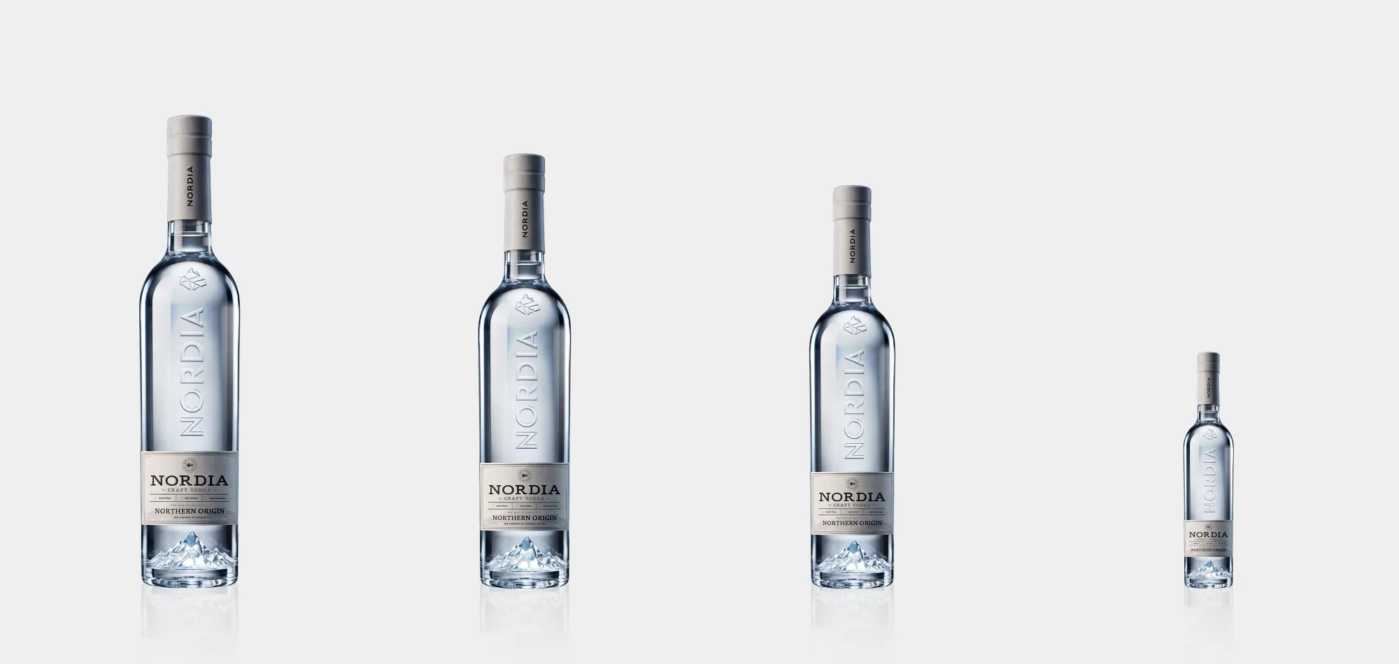 NORDIA Craft Vodka bottles: 700 ml available now; 1 litre, 500 ml and 200 ml coming soon.